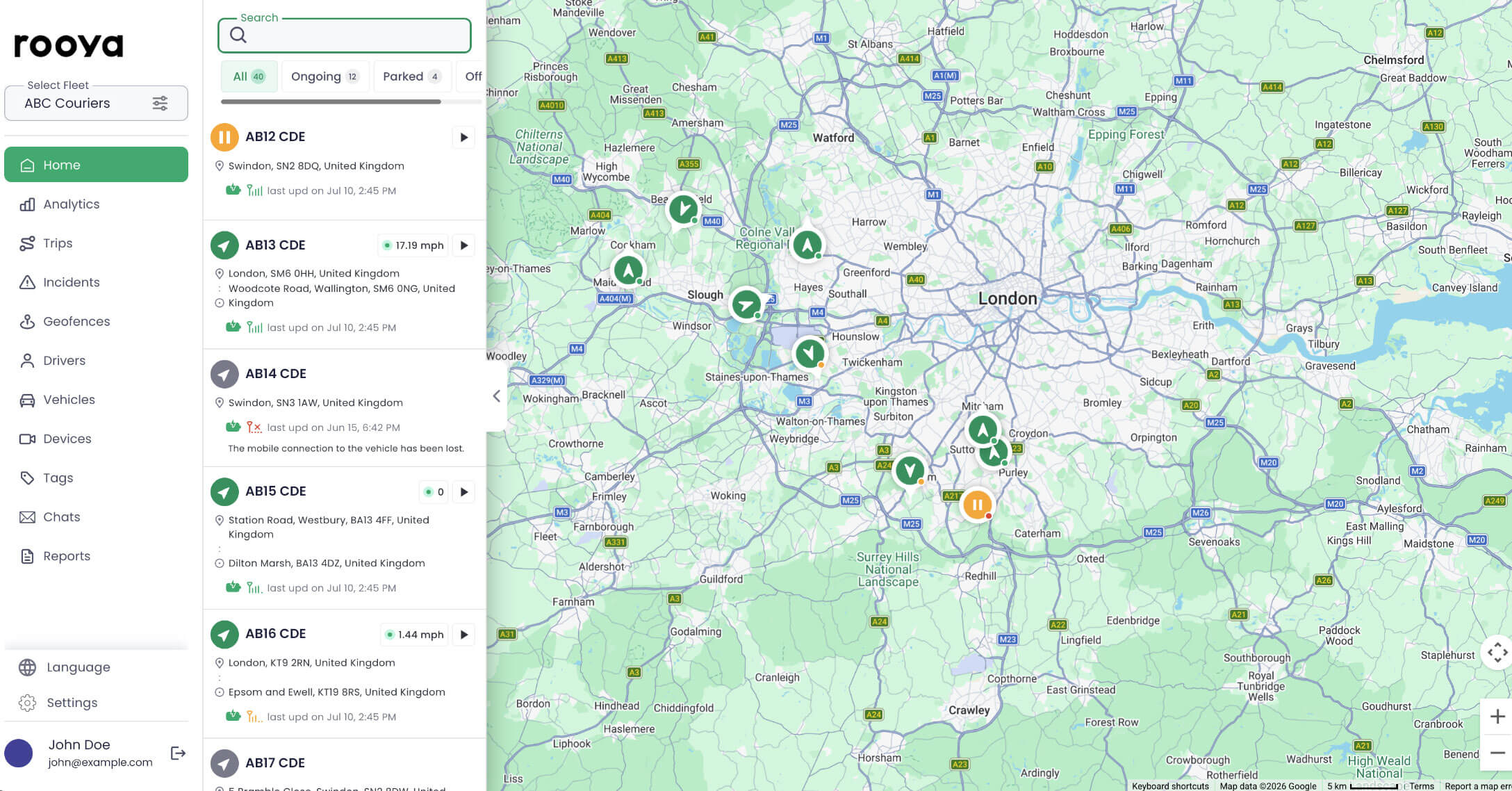 Rooya live fleet dashboard