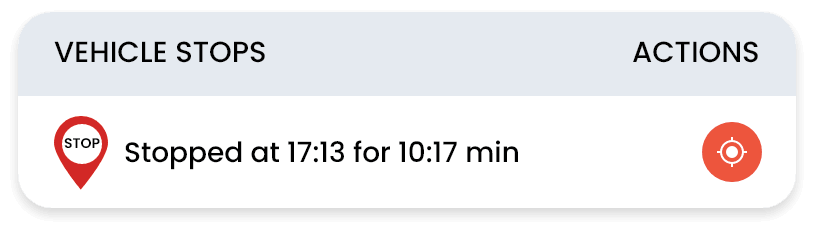 Vehicle stops: stopped at 17:13 for 10 minutes 17 seconds